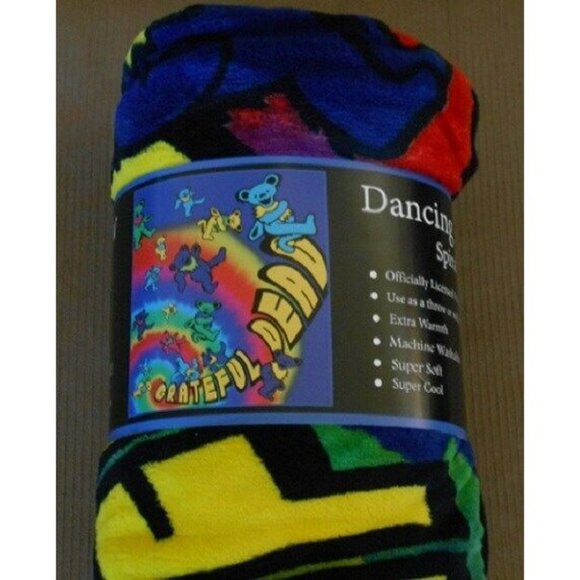 New Tie Dye Rainbow Spiral Dancing Bears Plush Throw Gift Blanket Grateful Dead - Picture 2 of 2